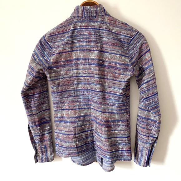 Cotton Floral Blue Paisley Button Front Tailored Blouse Envelōp Jim Smith - Picture 5 of 9